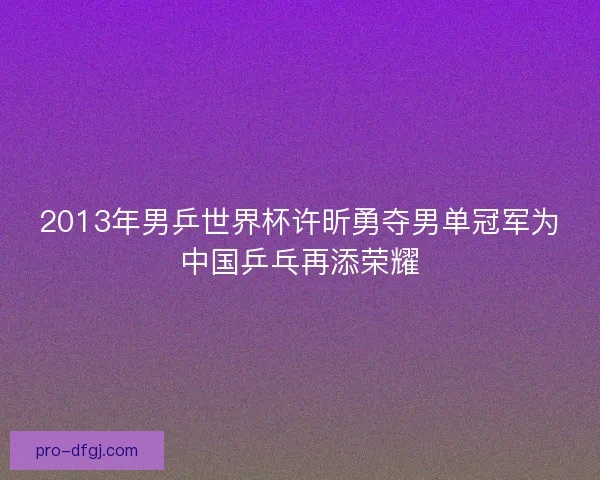 2013年男乒世界杯许昕勇夺男单冠军为中国乒乓再添荣耀